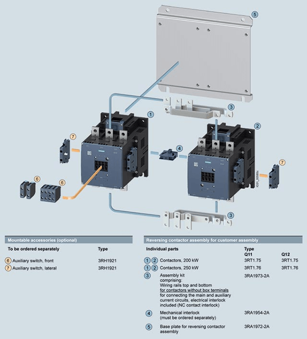 Components of a reversing contactor