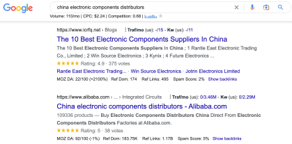 Search 'China best electronics distributors' on Google